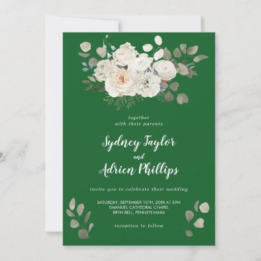 Invitation Floral d'hiver | Mariage Décontracté vert (Devant)