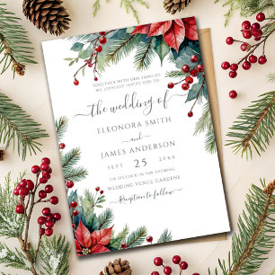 Invitation Floral d'hiver Poinsettia Mariage vert de Noël