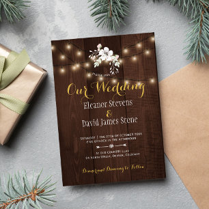 Invitation Floral d'hiver Rustique Mariage Or blanc Brown