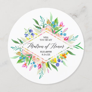 Invitation Floral Diamond Bridesmaid Matron d'honneur