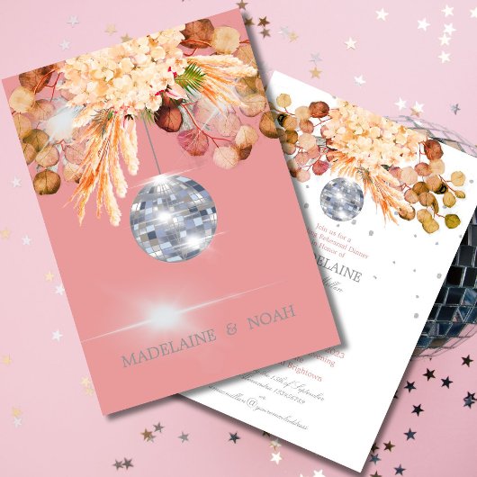 Invitation Floral Disco Ball Élégante Mariage rose