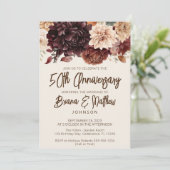 Invitation Floral d'ivoire beige Brown 50e anniversaire Maria (Debout devant)