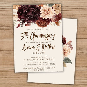 Invitation Floral d'ivoire beige Brown 5e anniversaire Mariag