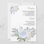 Invitation Floral d'ivoire bleu Dusty en un seul Mariage (Dos)