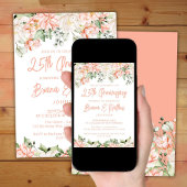 Invitation Floral d'ivoire brun 25e anniversaire du Mariage