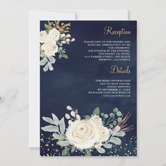 Invitation Floral d'ivoire d'or rustique tout en un Mariage d (Dos)