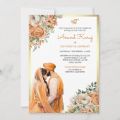 Invitation Floral d'ivoire orange Anand Karaj Sikh Mariage (Devant)
