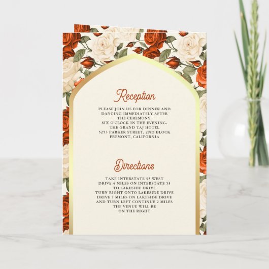 Invitation Floral d'ivoire orange tout en un Mariage sikh (Dos)