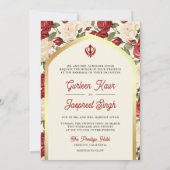 Invitation Floral d'ivoire rouge Punjabi Anand Karaj Sikh Mar (Dos)