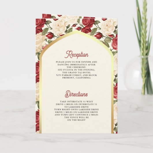 Invitation Floral d'ivoire rouge tout en un Mariage sikh (Dos)