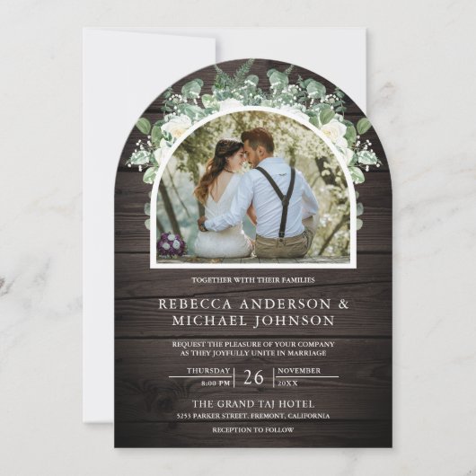 Invitation Floral d'ivoire vert tout en un Mariage d'arc de b (Devant)