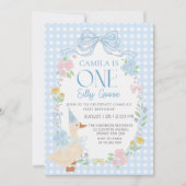 Invitation Floral d'oie bête En vichy premier anniversaire (Devant)