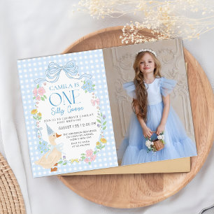 Invitation Floral d'oie bête En vichy premier anniversaire
