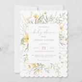 Invitation Floral d'or | Baby shower Fleur sauvage à écharpe (Devant)