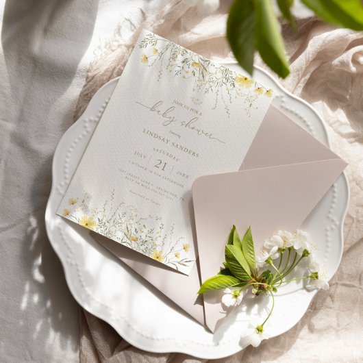 Invitation Floral d'or | Baby shower frontalier Fleur sauvage
