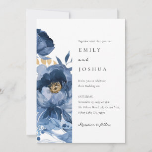 Invitation Floral d'or bleu bleu, tout en un Mariage