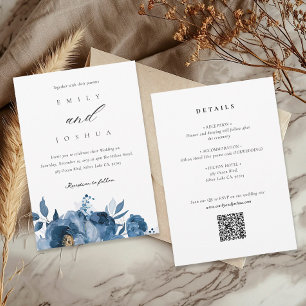 Invitation Floral d'or bleu bleu, tout en un Mariage