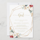 Invitation Floral d'or classique C'est un Baby shower de fill (Devant)