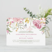 Invitation Floral d'or | Mariage d'aquarelle rose (Debout devant)