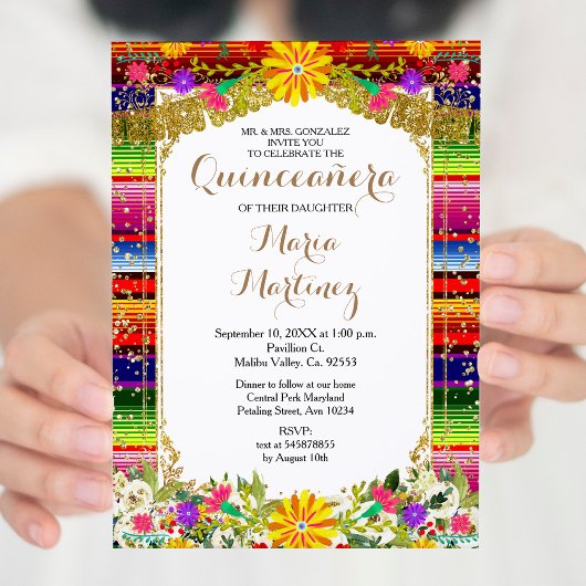 Invitation Floral d'or mexicain Quinceañera