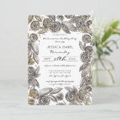 Invitation Floral d'or noir Confetti Aquarelle Quinceañera (Debout devant)