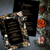 Invitation Floral d'or noir tout en un Mariage