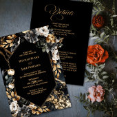Invitation Floral d'or noir tout en un Mariage géométrique