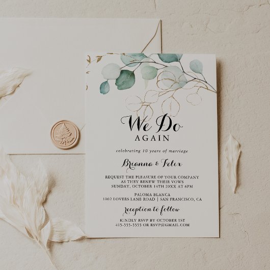 Invitation Floral D'Or Rustique Nous Refaisons Vow Renouvelle
