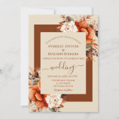 Invitation Floral d'orange brûlé et de rouille avec Mariage d (Devant)