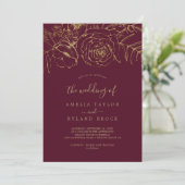 Invitation Floral doré | Bourgogne et or Le Mariage de (Debout devant)