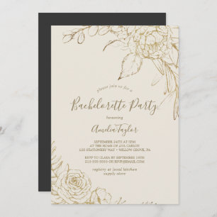 Invitation Floral doré   Cream et Gold Bachelorette Party