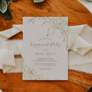 Invitation Floral doré Cream et Gold Engagement Party