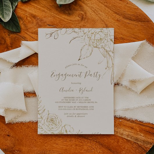 Invitation Floral doré | Cream et Gold Engagement Party