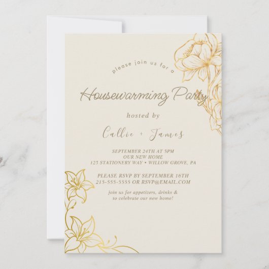 Invitation Floral doré | Cream & Gold Ménage (Devant)
