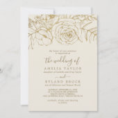 Invitation Floral doré | Cream Gold Parent's Names Mariage (Devant)