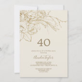 Invitation Floral doré | Crème et or 40ème anniversaire (Devant)