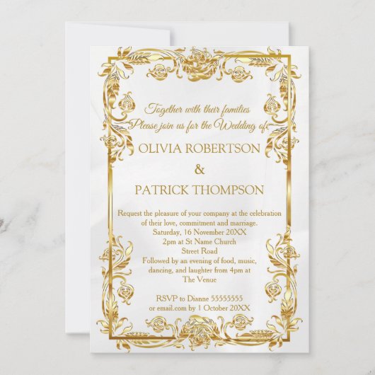 Invitation Floral doré | Mariage Décontracté Gold Foil Cream (Devant)