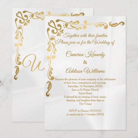 Invitation Floral doré | Mariage Décontracté Gold Foil Cream (Devant / Derrière)