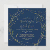 Invitation Floral doré | Mariage géométrique bleu et or Marin (Devant)