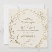 Invitation Floral doré | Mariage géométrique crème et or (Devant)