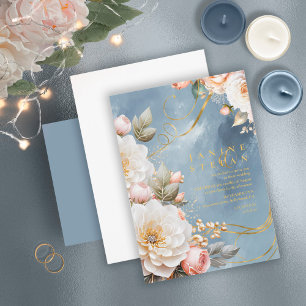 Invitation Floral Drama Mariage Blue ID1022
