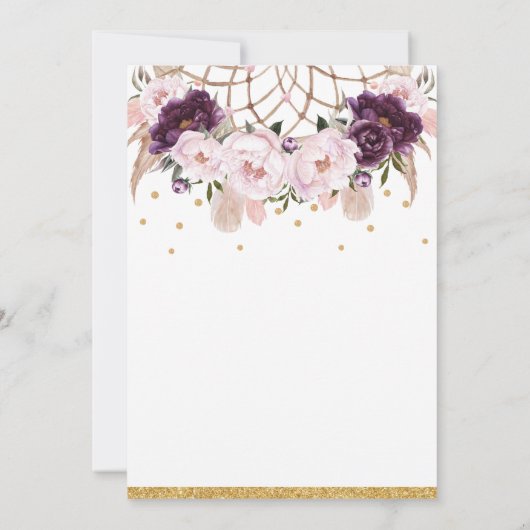 Invitation Floral Dream Catcher Baby shower fille violet Blus (Dos)