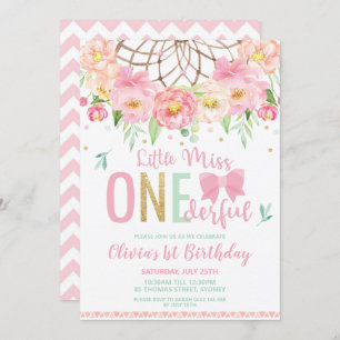 Invitation Floral Dream Catcher Miss Onederful 1er Anniversai