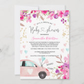 Invitation Floral Drive by baby shower car aquarelle coeurs (Devant)
