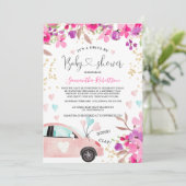 Invitation Floral Drive by baby shower car aquarelle coeurs (Debout devant)