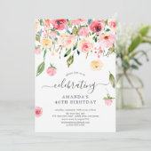 Invitation Floral Drop Pink Peonies Anniversaire (Debout devant)