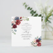 Invitation Floral Dusty Bleu Bourgogne Mariage botanique (Debout devant)