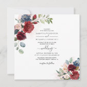 Invitation Floral Dusty Bleu Bourgogne Mariage botanique (Devant)
