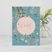 Invitation Floral Dusty Bleu Élégant Or Floral Mariage (Debout devant)