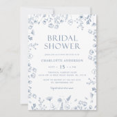 Invitation Floral Dusty Bleu Élégante Fête des mariées (Devant)